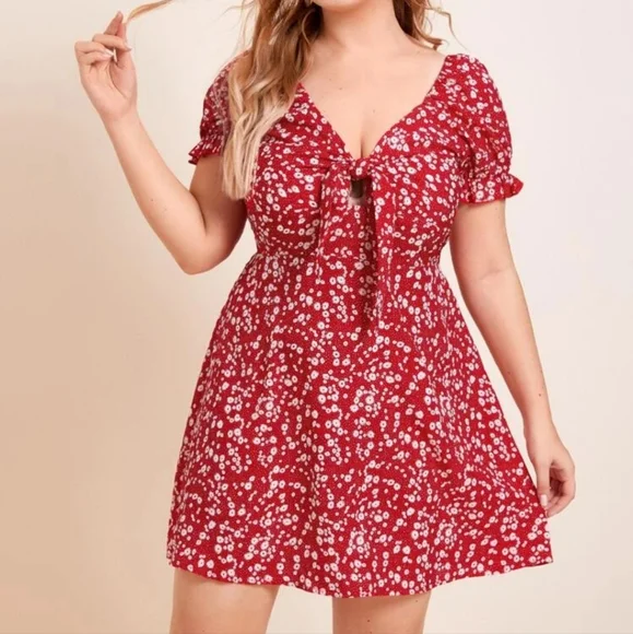 SHEIN | Dresses | Shein Curve Womens Redwhite Ditsy Floral